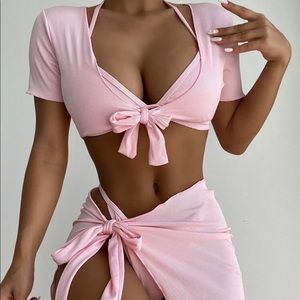 Light Pink 4pack Rib Bikini Swimsuit & Cover Up
